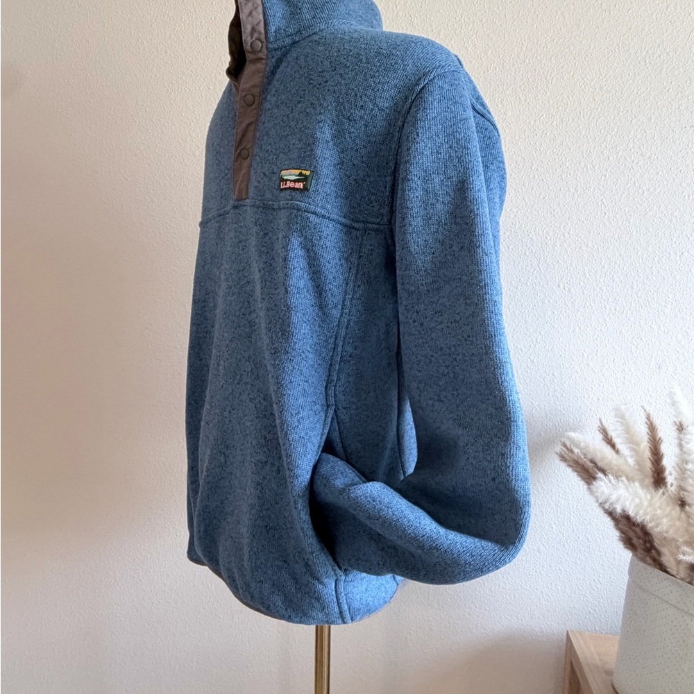 LL Bean Mens Sweater Fleece Pullover Blue Slightly Fitted Snap Neck Small Reg - Picture 3 of 5
